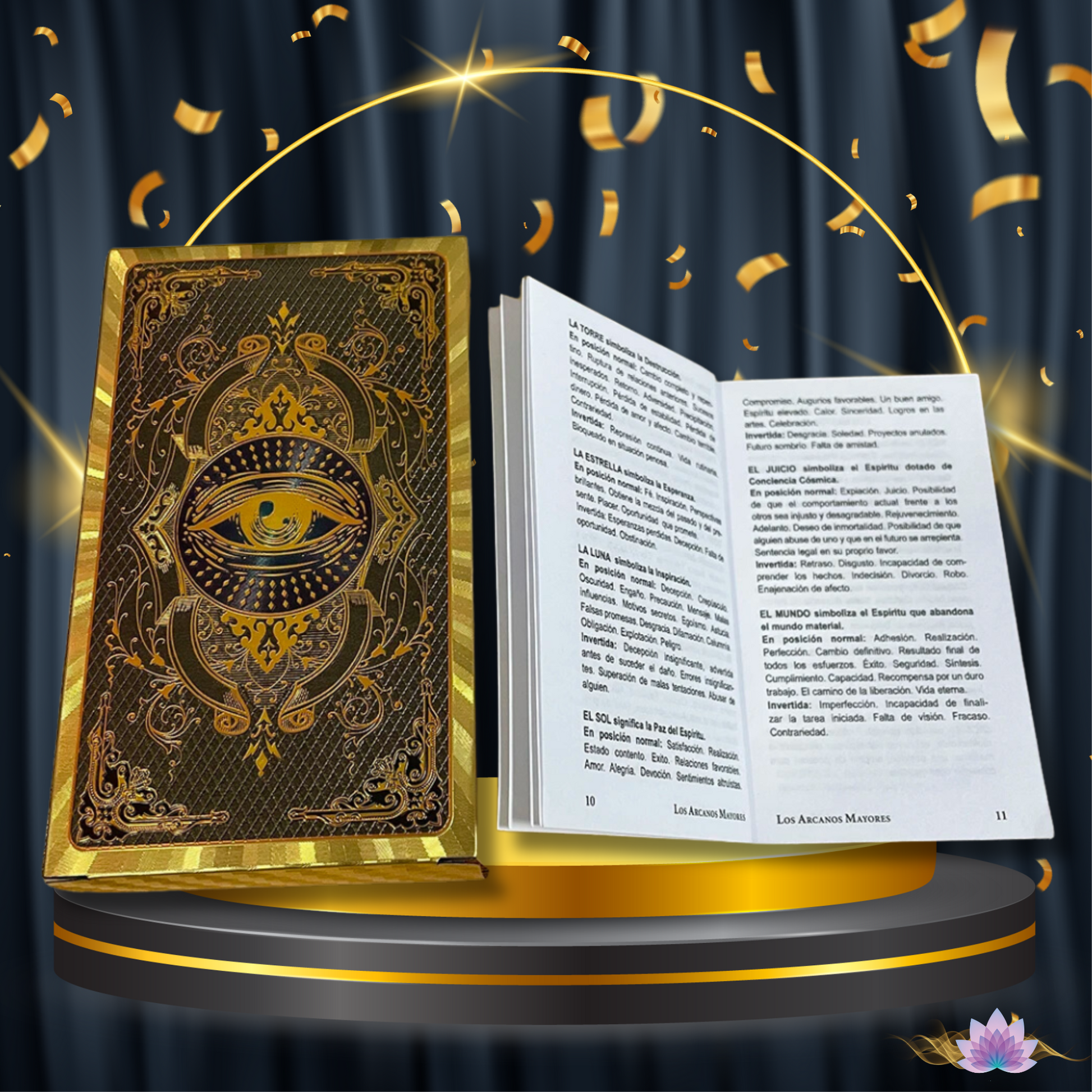 Spanish & English Gold Foil Tarot Deck W/ Guidebook For Beginner Divination Witch • Bilingual Golden Premium Waite Style Cards In Tuck Box • Apollo Tarot Shop