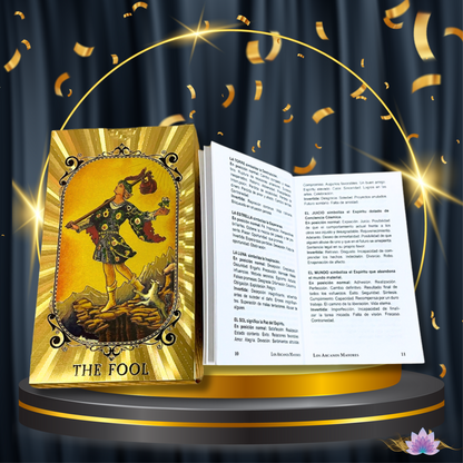 Spanish & English Gold Foil Tarot Deck W/ Guidebook For Beginner Divination Witch • Bilingual Golden Premium Waite Style Cards In Tuck Box • Apollo Tarot Shop