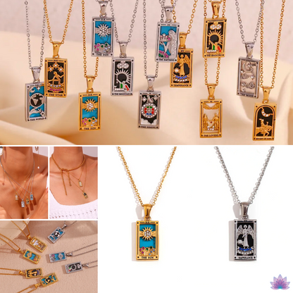 Tarot Card Necklace • Cubic Zirconia Silver Or Gold-Plated Stainless Steel Dainty Pendant • Major Arcana Cards Jewelry For Witchy Women • Apollo Tarot Shop