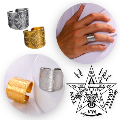 Tetragrammaton Enochian Ring | Wiccan Pentagram Ring | Lilith Samael Baphomet Sigil Ring | Triple Moon Wicca Ring | Stainless Steel Occult Spiritual Jewelry | Apollo Tarot Etsy shop
