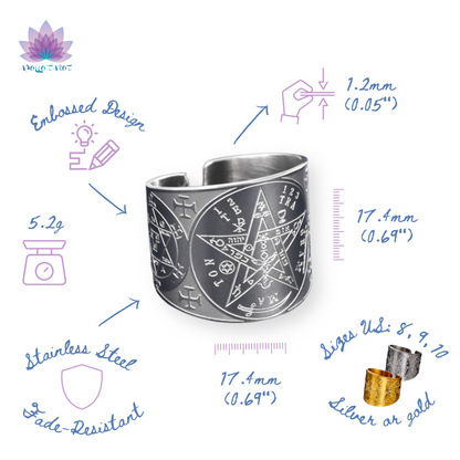 Tetragrammaton Enochian Ring | Wiccan Pentagram Ring | Lilith Samael Baphomet Sigil Ring | Triple Moon Wicca Ring | Stainless Steel Occult Spiritual Jewelry | Apollo Tarot Etsy shop