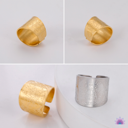 Tetragrammaton Enochian Ring | Wiccan Pentagram Ring | Lilith Samael Baphomet Sigil Ring | Triple Moon Wicca Ring | Stainless Steel Occult Spiritual Jewelry | Apollo Tarot Etsy shop