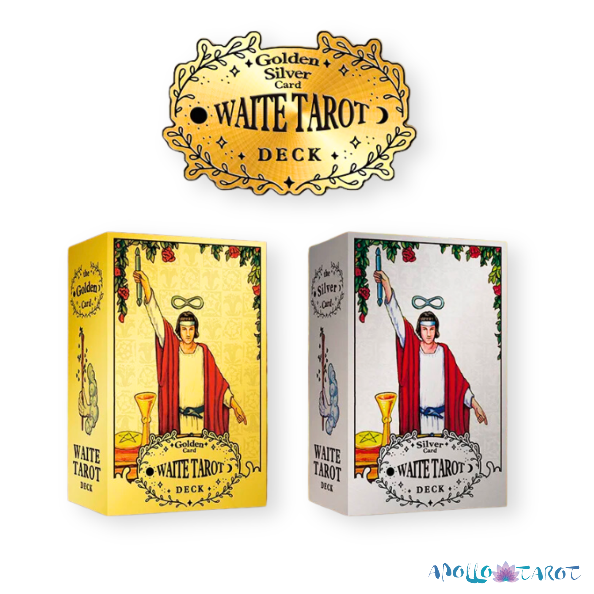 The Silver Or Golden Card Waite Tarot Deck • Gold Foil Classic Plastic Cards + Guidebook + Beginner Divination Witch Premium Gift Box • Apollo Tarot Shop