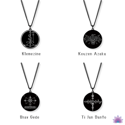 Voodoo Veve Symbols Necklace • Magick Sigil Stainless Steel Black Pendant • Vodou Jewelry Lwa Loa Amulet • Afro-Caribbean Spiritual Talisman