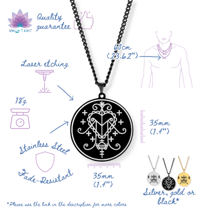 Voodoo Veve Symbols Necklace • Magick Sigil Stainless Steel Black Pendant • Vodou Jewelry Lwa Loa Amulet • Afro-Caribbean Spiritual Talisman