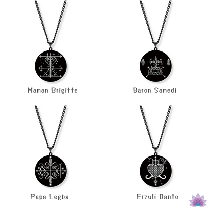 Voodoo Veve Symbols Necklace • Magick Sigil Stainless Steel Black Pendant • Vodou Jewelry Lwa Loa Amulet • Afro-Caribbean Spiritual Talisman