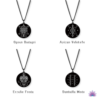 Voodoo Veve Symbols Necklace • Magick Sigil Stainless Steel Black Pendant • Vodou Jewelry Lwa Loa Amulet • Afro-Caribbean Spiritual Talisman