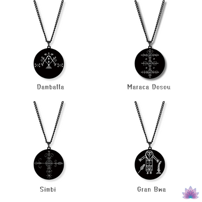 Voodoo Veve Symbols Necklace • Magick Sigil Stainless Steel Black Pendant • Vodou Jewelry Lwa Loa Amulet • Afro-Caribbean Spiritual Talisman