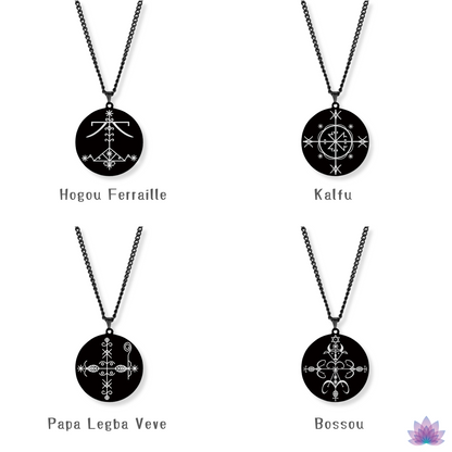 Voodoo Veve Symbols Necklace • Magick Sigil Stainless Steel Black Pendant • Vodou Jewelry Lwa Loa Amulet • Afro-Caribbean Spiritual Talisman