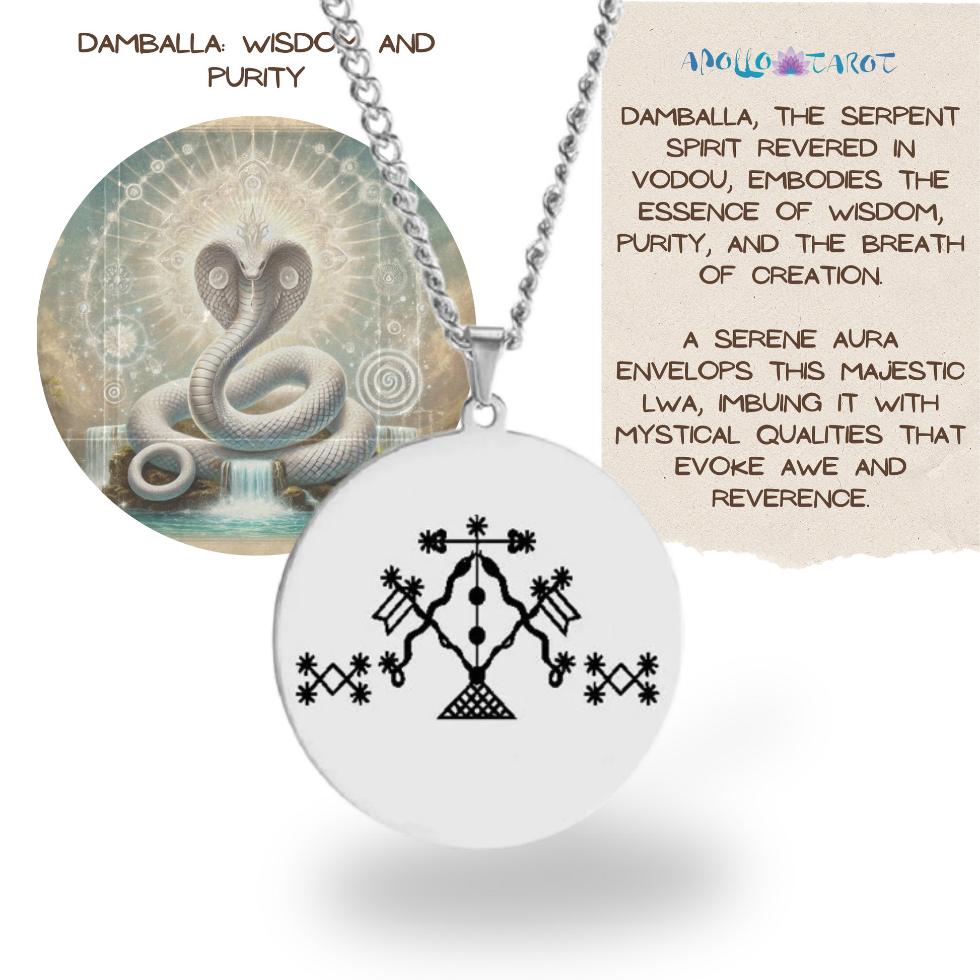 Voodoo Veve Symbols Necklace • Magick Sigil Stainless Steel Silver Pendant • Vodou Jewelry Lwa Loa Amulet • Afro-Caribbean Spiritual Talisman • Apollo Tarot Design Shop