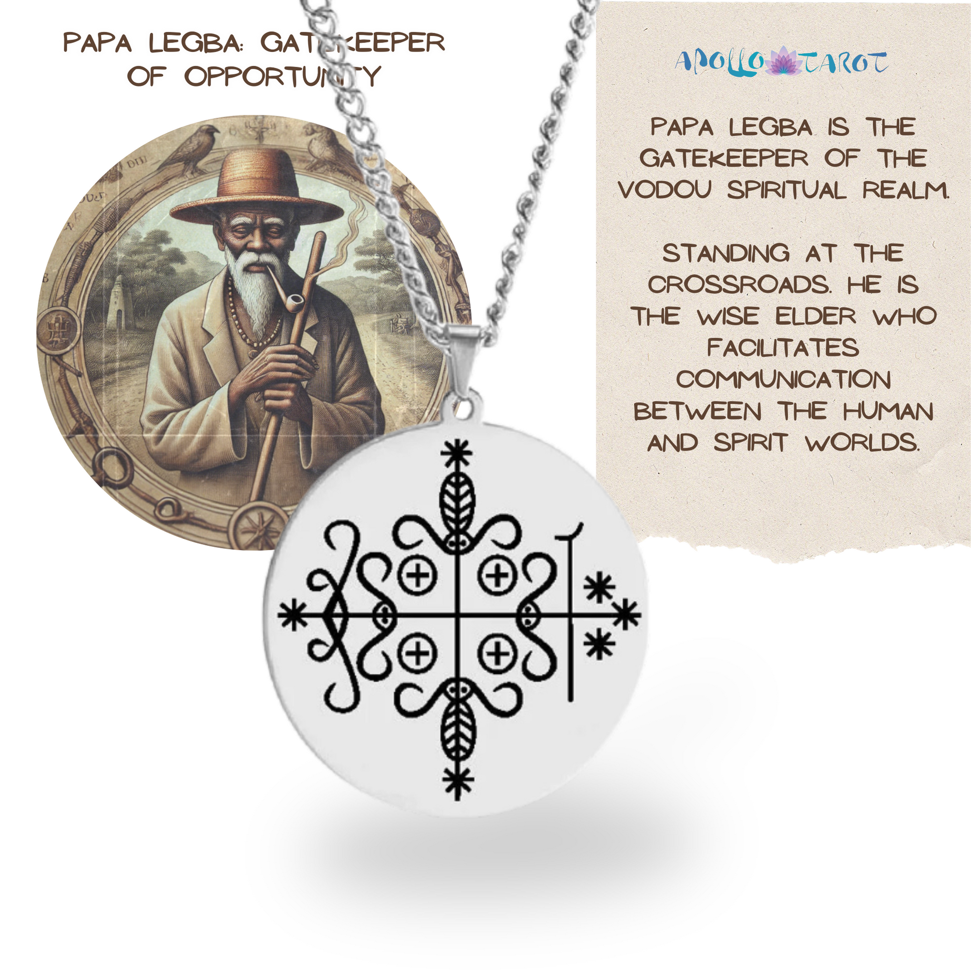 Voodoo Veve Symbols Necklace • Magick Sigil Stainless Steel Silver Pendant • Vodou Jewelry Lwa Loa Amulet • Afro-Caribbean Spiritual Talisman • Apollo Tarot Design Shop