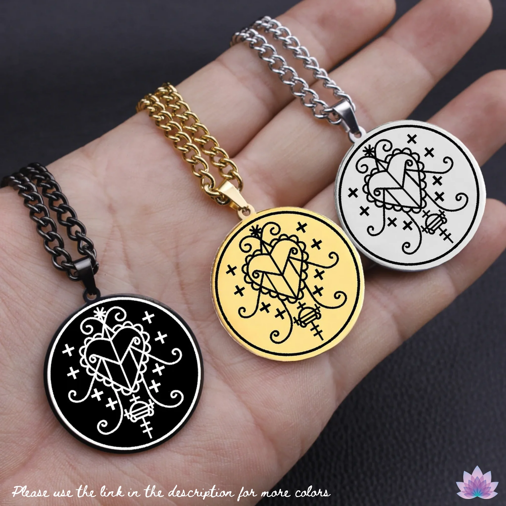 Voodoo Veve Symbols Necklace • Magick Sigil Stainless Steel Silver Pendant • Vodou Jewelry Lwa Loa Amulet • Afro-Caribbean Spiritual Talisman • Apollo Tarot Design Shop