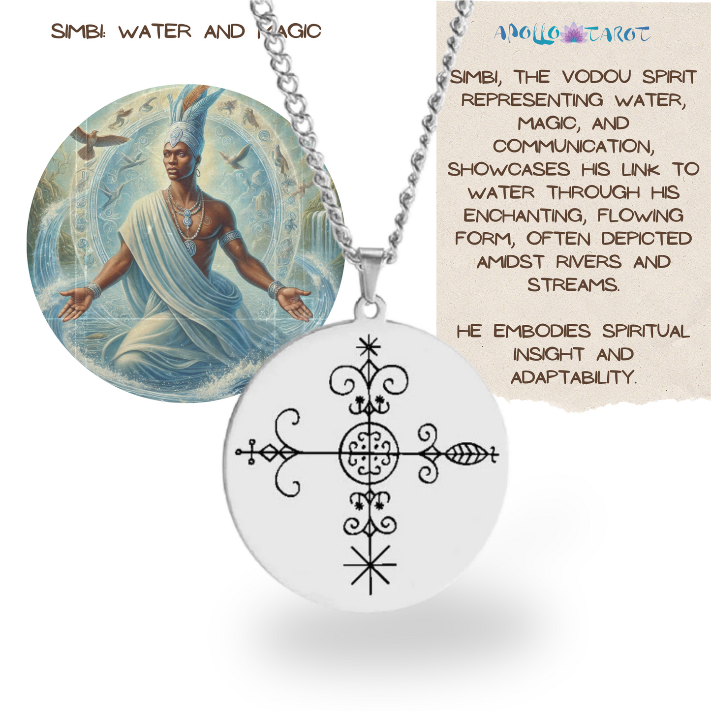 Voodoo Veve Symbols Necklace • Magick Sigil Stainless Steel Silver Pendant • Vodou Jewelry Lwa Loa Amulet • Afro-Caribbean Spiritual Talisman • Apollo Tarot Design Shop