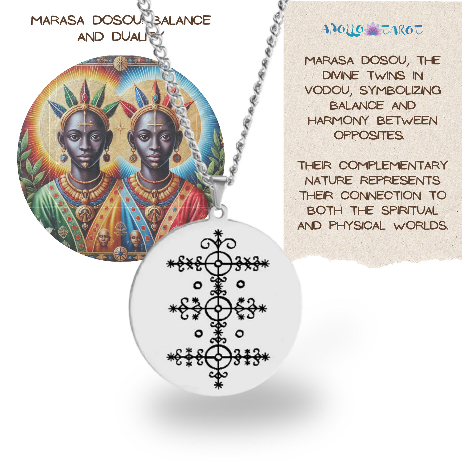 Voodoo Veve Symbols Necklace • Magick Sigil Stainless Steel Silver Pendant • Vodou Jewelry Lwa Loa Amulet • Afro-Caribbean Spiritual Talisman • Apollo Tarot Design Shop