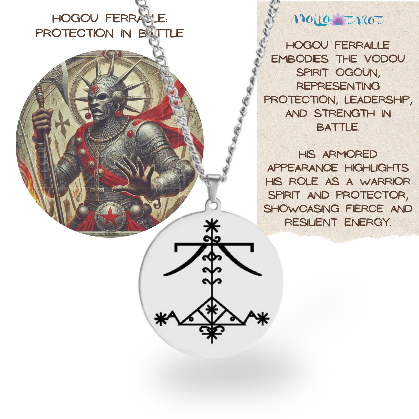 Voodoo Veve Symbols Necklace • Magick Sigil Stainless Steel Silver Pendant • Vodou Jewelry Lwa Loa Amulet • Afro-Caribbean Spiritual Talisman • Apollo Tarot Design Shop