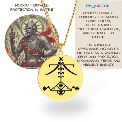 Gold Voodoo Veve Sigil Charm Necklace • Vodou Lwa Loa Amulet Talisman • Stainless Steel Pendant For Afro Spiritual Men And Witchy Women • Apollo Tarot Esoteric Jewelry Shop