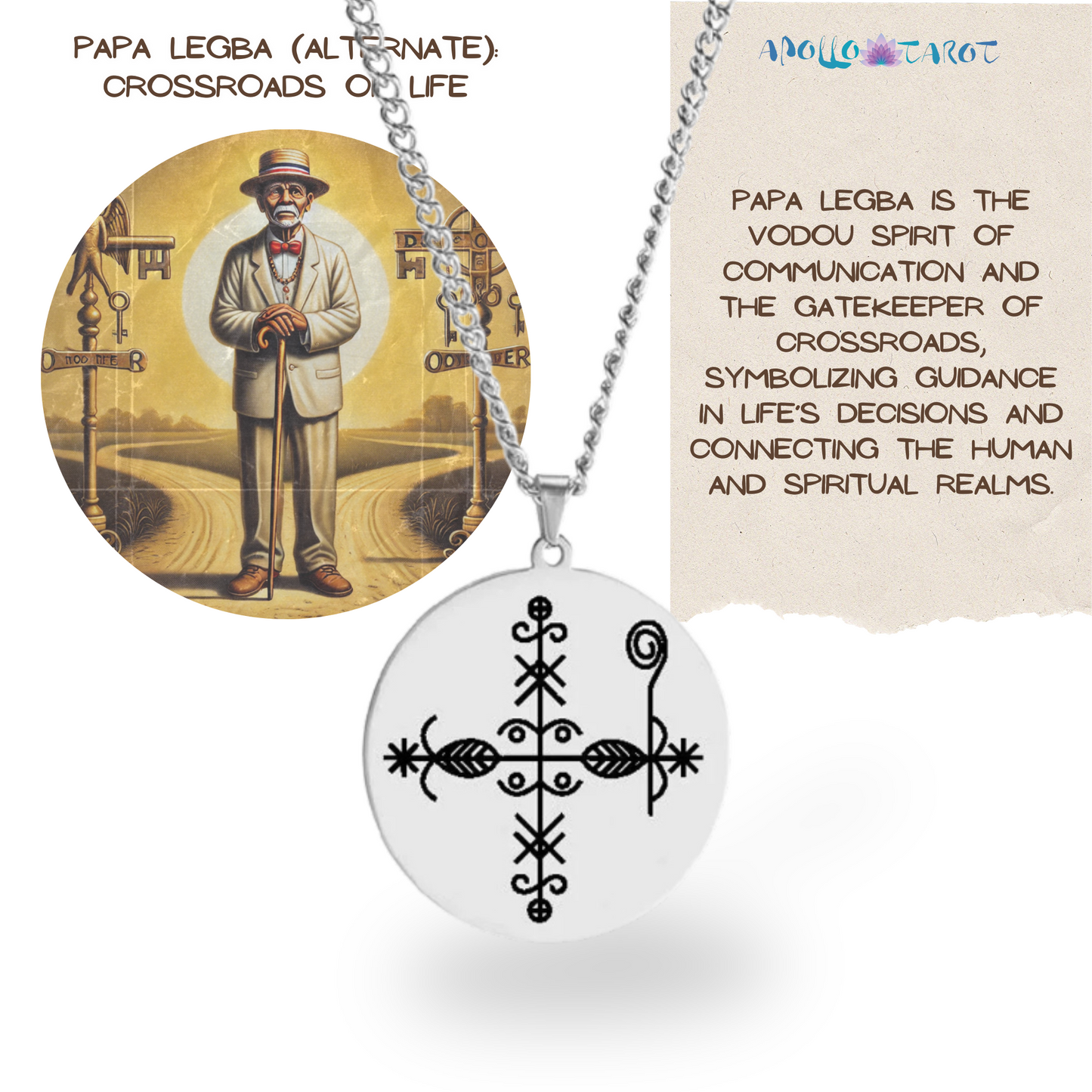 Voodoo Veve Symbols Necklace • Magick Sigil Stainless Steel Silver Pendant • Vodou Jewelry Lwa Loa Amulet • Afro-Caribbean Spiritual Talisman • Apollo Tarot Design Shop