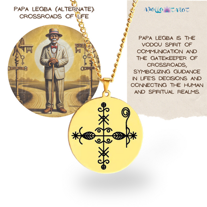 Gold Voodoo Veve Sigil Charm Necklace • Vodou Lwa Loa Amulet Talisman • Stainless Steel Pendant For Afro Spiritual Men And Witchy Women • Apollo Tarot Esoteric Jewelry Shop