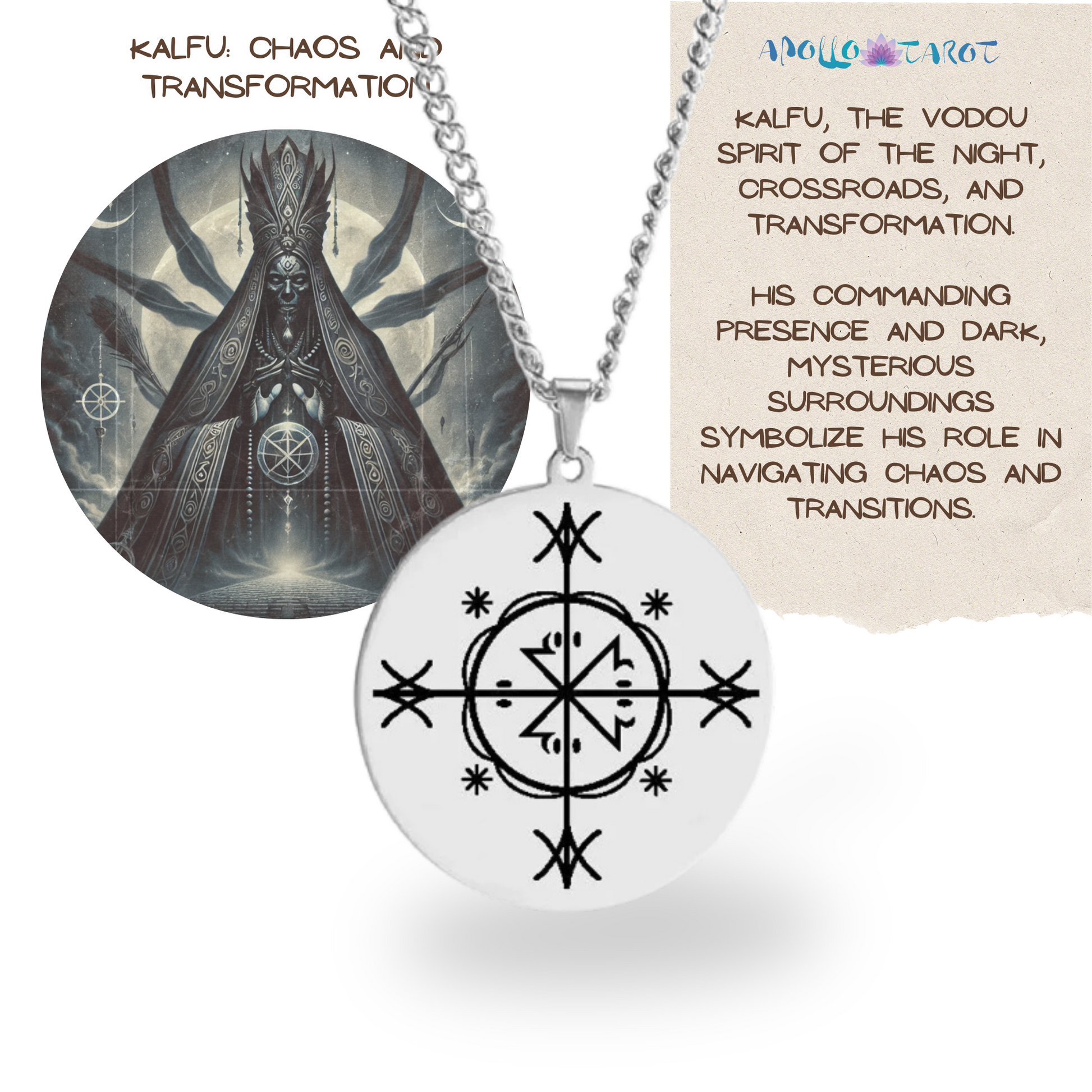 Voodoo Veve Symbols Necklace • Magick Sigil Stainless Steel Silver Pendant • Vodou Jewelry Lwa Loa Amulet • Afro-Caribbean Spiritual Talisman • Apollo Tarot Design Shop