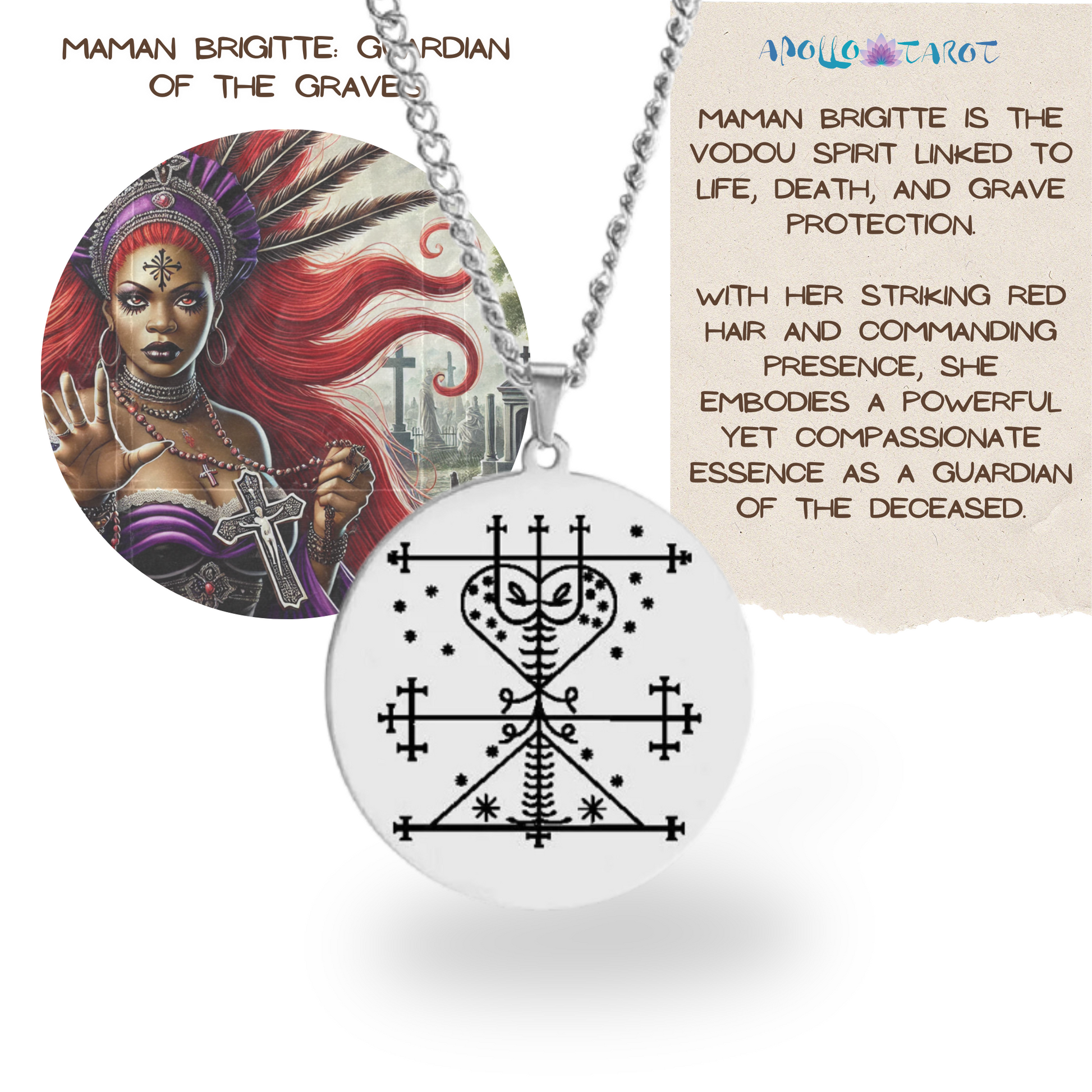 Voodoo Veve Symbols Necklace • Magick Sigil Stainless Steel Silver Pendant • Vodou Jewelry Lwa Loa Amulet • Afro-Caribbean Spiritual Talisman • Apollo Tarot Design Shop