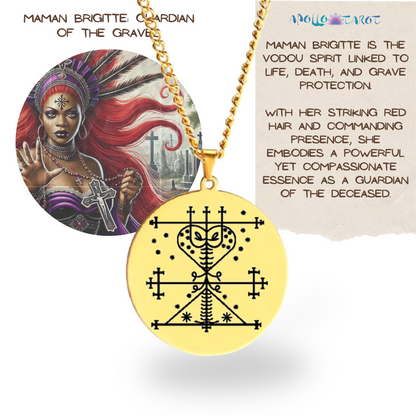 Gold Voodoo Veve Sigil Charm Necklace • Vodou Lwa Loa Amulet Talisman • Stainless Steel Pendant For Afro Spiritual Men And Witchy Women • Apollo Tarot Esoteric Jewelry Shop