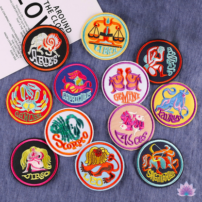 Zodiac Sign Embroidery Iron On Patch | Astrology Signs Thermo Adhesive Badge | 12 Constellation  Embroidered Stickers For Jeans Backpacks Jackets Clothes