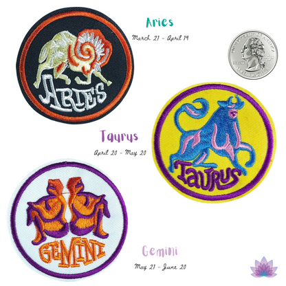 Zodiac Sign Embroidery Iron On Patch | Apollo Tarot ShopAstrology Signs Thermo Adhesive Badge | 12 Constellation Embroidered Stickers For Jeans Backpacks Jackets Clothes