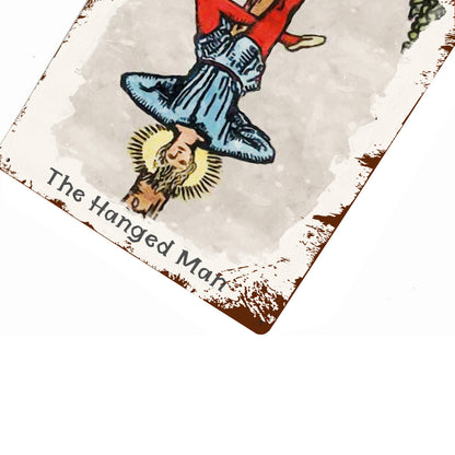 Tin Sign Of The Hanged Man Tarot Card Painting • Major Arcana Waite-Style Cards Vintage Metal Print  • Apollo Tarot Design Shop