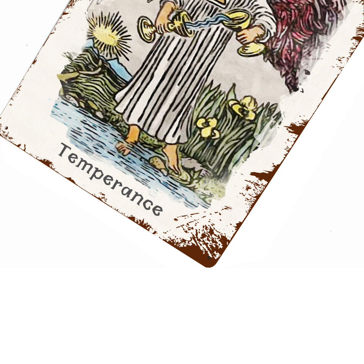 Tin Sign Of The Temperance Tarot Card Painting • Major Arcana Waite-Style Cards Vintage Metal Print