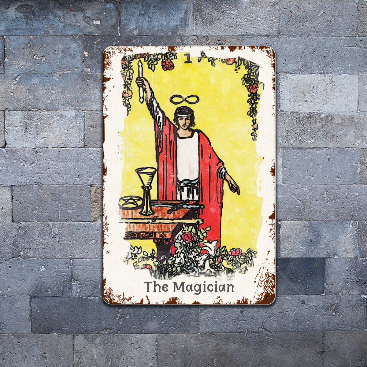 Tin Sign Of The Magician Tarot Card Painting • Major Arcana Waite-Style Cards Vintage Metal Print • Apollo Tarot Design Shop