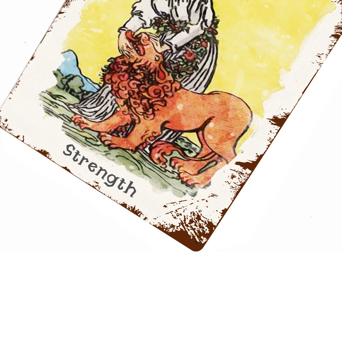 Tin Sign Of The Strength Tarot Card Painting • Major Arcana Waite-Style Cards Vintage Metal Print • Apollo Tarot Design Shop