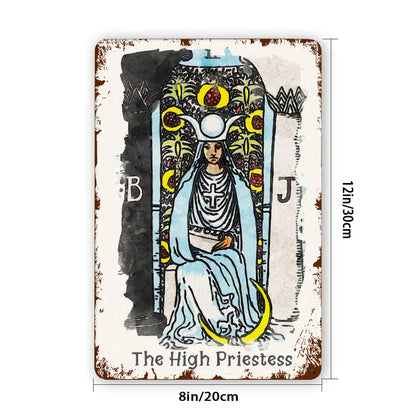 Tin Sign Of The High Priestess Tarot Card Painting • Major Arcana Waite-Style Cards Vintage Metal Print • Apollo Tarot Design Shop