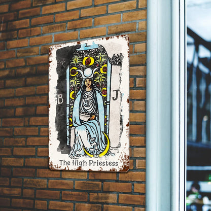 Tin Sign Of The High Priestess Tarot Card Painting • Major Arcana Waite-Style Cards Vintage Metal Print • Apollo Tarot Design Shop