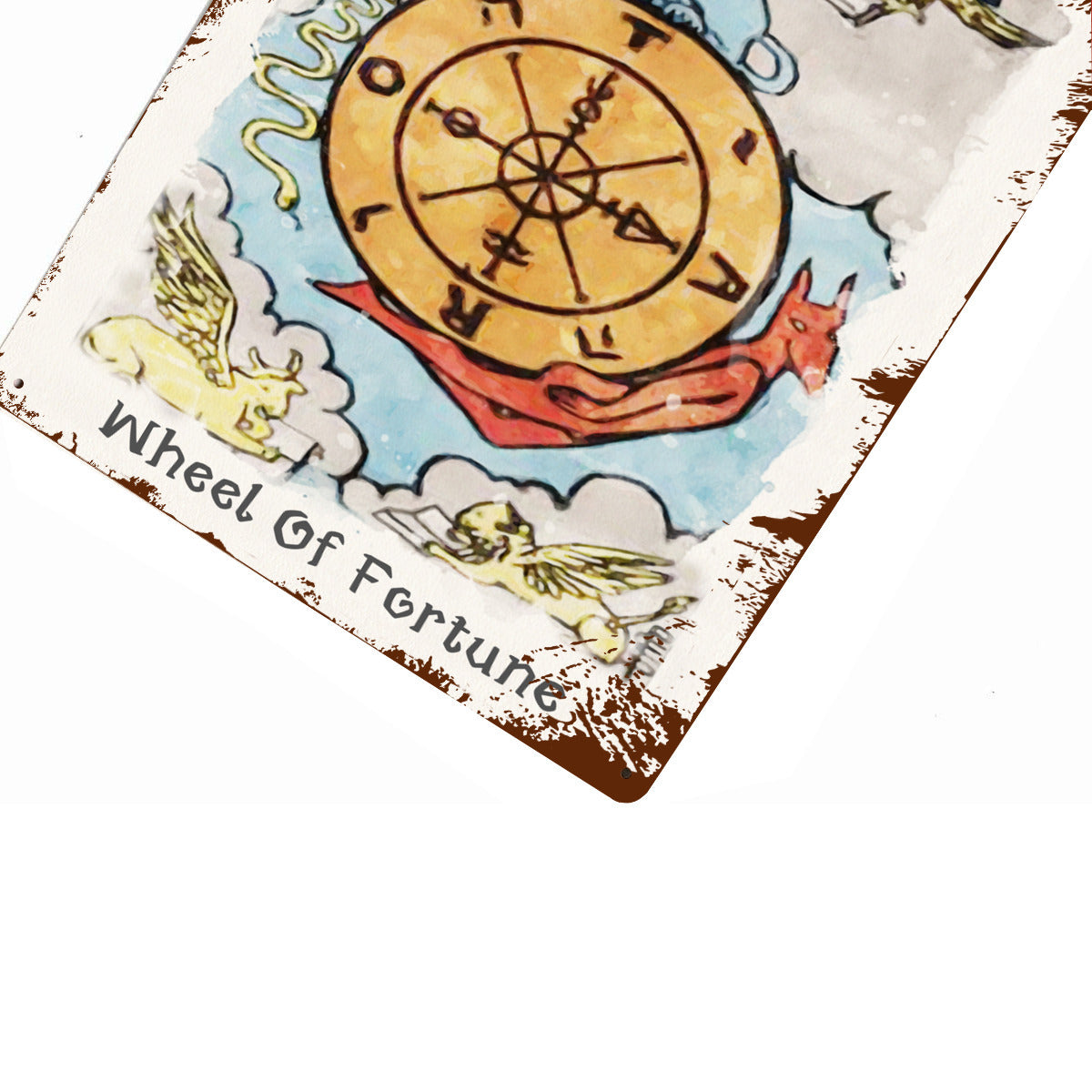 Tin Sign Of The Wheel of Fortune Tarot Card Painting • Major Arcana Waite-Style Cards Vintage Metal Print • Apollo Tarot Design Shop