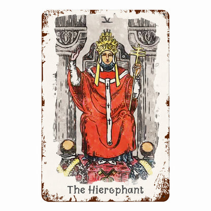 Tin Sign Of The Hierophant Tarot Card Painting • Major Arcana Waite-Style Cards Vintage Metal Print • Apollo Tarot Design Shop