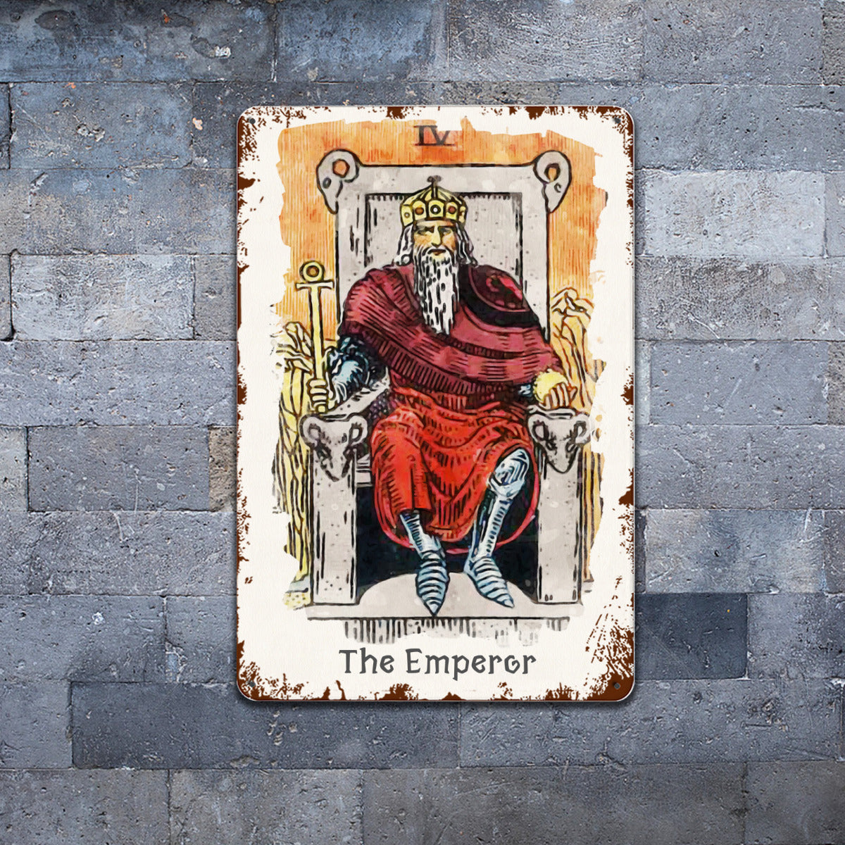 Tin Sign Of The Emperor Tarot Card Painting • Major Arcana Waite-Style Cards Vintage Metal Print • Apollo Tarot Design Shop