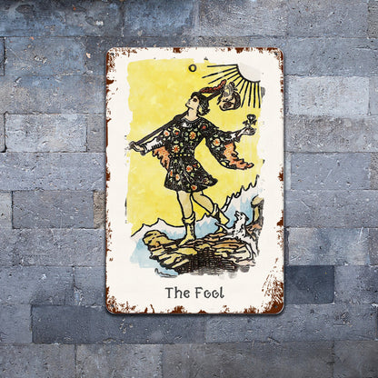 Tin Sign Of The Fool Tarot Card Painting • Major Arcana Waite-Style Cards Vintage Metal Print