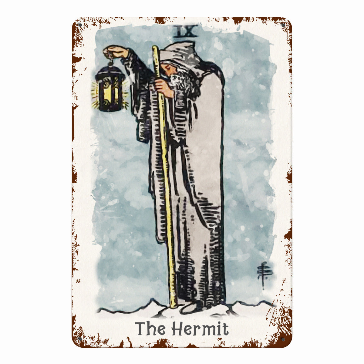 Tin Sign Of The Hermit Tarot Card Painting • Major Arcana Waite-Style Cards Vintage Metal Print • Apollo Tarot Design Shop