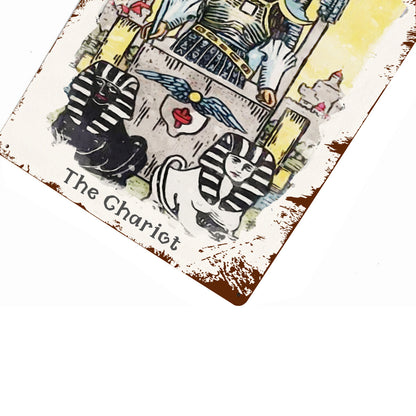 Tin Sign Of The Chariot Tarot Card Painting • Major Arcana Waite-Style Cards Vintage Metal Print • Apollo Tarot Design Shop