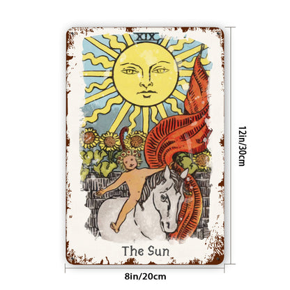 Tin Sign Of The Sun Tarot Card Painting • Major Arcana Waite-Style Cards Vintage Metal Print • Apollo Tarot Design Shop