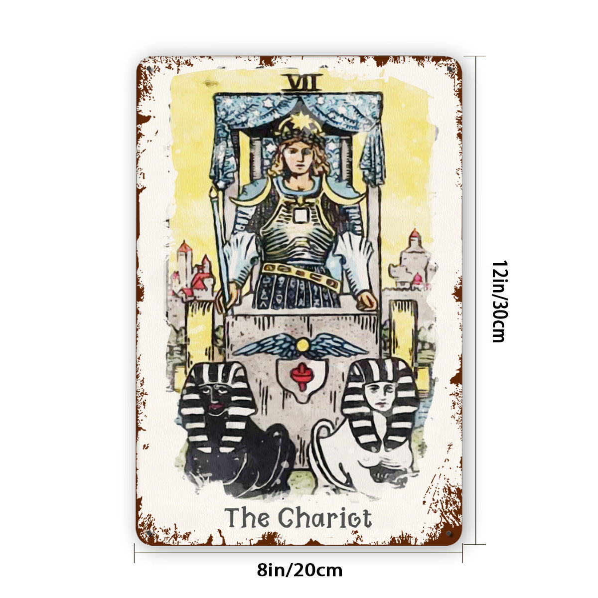 Tin Sign Of The Chariot Tarot Card Painting • Major Arcana Waite-Style Cards Vintage Metal Print • Apollo Tarot Design Shop