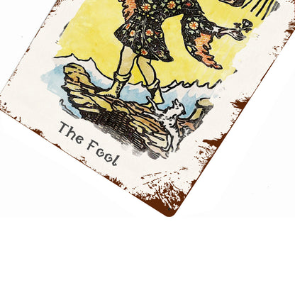 Tin Sign Of The Fool Tarot Card Painting • Major Arcana Waite-Style Cards Vintage Metal Print