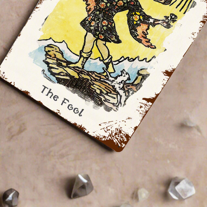 Tin Sign Of The Fool Tarot Card Painting • Major Arcana Waite-Style Cards Vintage Metal Print