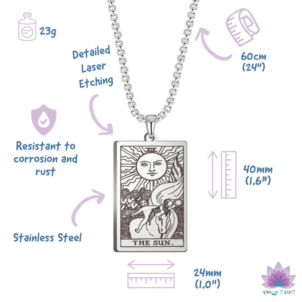 Major Arcana Tarot Card Necklace • Silver, Gold, Black, or Rose Gold Engraved Stainless Steel Trump Waite Cards Pendants • Witchy Jewelry