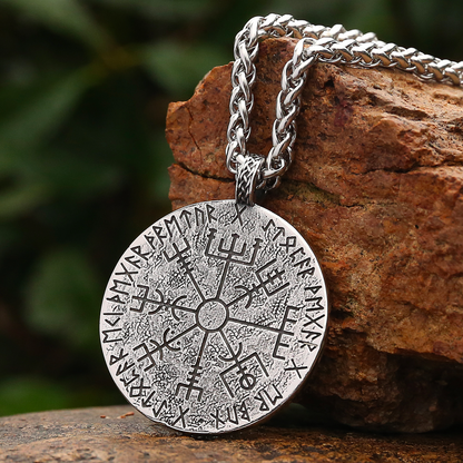 Norse Mythology Fenrir Wolf Necklace | Vegvisir Runic Compass Coin Pendant | Viking Jewelry | Apollo Tarot Shop