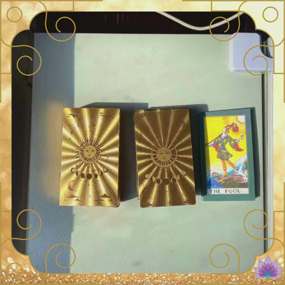 Gold Foil Tarot Cards, Complete Deck High-End Plastic Holographic Waite Style Card Set