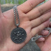 Load and play video in Gallery viewer, Norse Mythology Goddess Frigg Coin Necklace | Nordic Vegvisir Runic Compass Pendant | Viking Pagan Worship Witchy Jewelry | Apollo Tarot Shop
