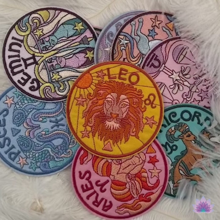 Zodiac Sign Embroidery Patch | Astrology Signs Iron On Patches For Clothes Backpack Jeanswear | Witchy Embroidered Thermal Adhesive Stickers | Apollo Tarot Shop