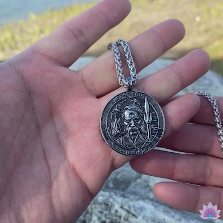 Norse God Njord Coin Necklace | The Helm of Awe Ancient Mythology Amulet Pendant | Viking Pagan Worship Jewelry | Apollo Tarot Shop