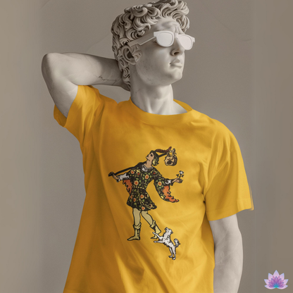 The Fool Tarot Card Unisex Yellow T-Shirt • Custom Witchy Print Apparel Meaningful Gift For Spiritual Men And Women • Apollo Tarot Shop